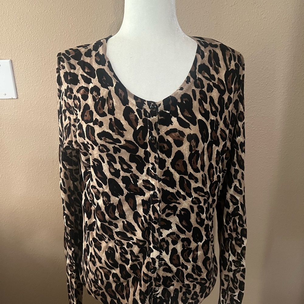 White House Black Market Leopard Cardigan